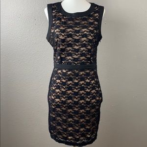 LBD cocktail dress with bow and lace detail